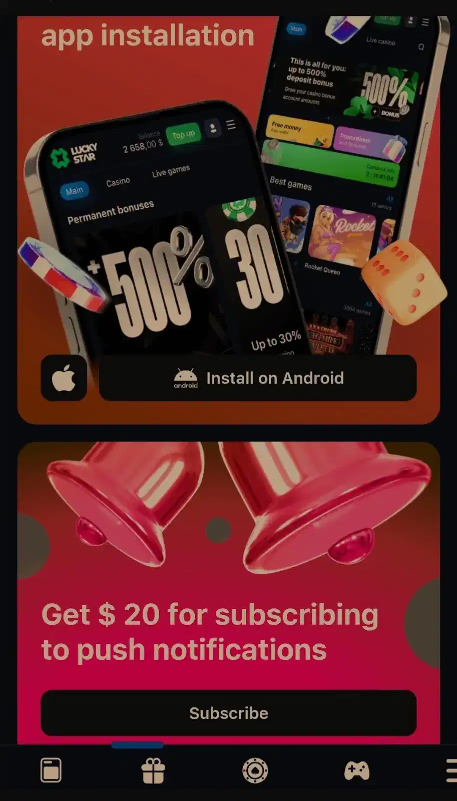 Bonuses in Lucky Star app